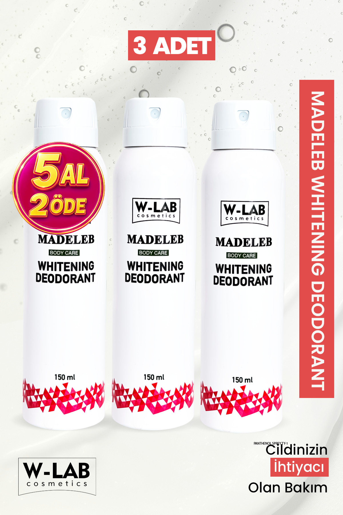 W-Lab Cosmetics Whitening Deodorant 3 lü Set Unisex Ter Kokusu ,Koltuk Altı Kararmalarına Karşı Etkili Pudrasız