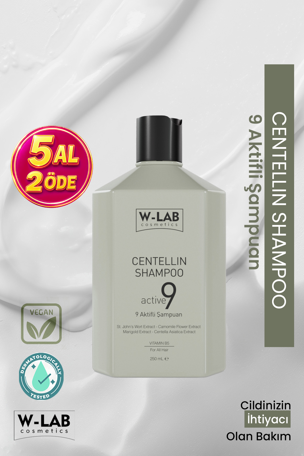 W-Lab Cosmetics Centellin 9 Aktifli Şampuan 250 ml , Pullanma, , Kepek, Kaşıntıya Karşı E