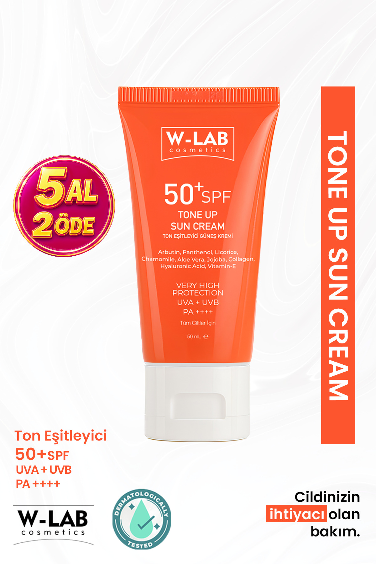W-Lab Cosmetics Tone UP Ton Eşitleyici Güneş Kremi 50+SPF 50 ml.