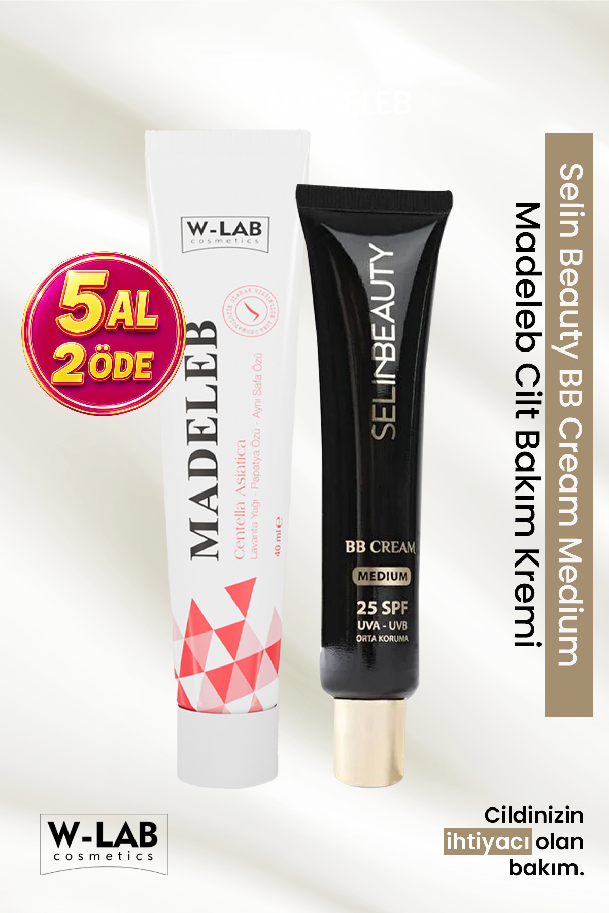 W-Lab Cosmetics Madeleb Krem 40 ML + Selin Beauty BB Cream Medium 40 ML