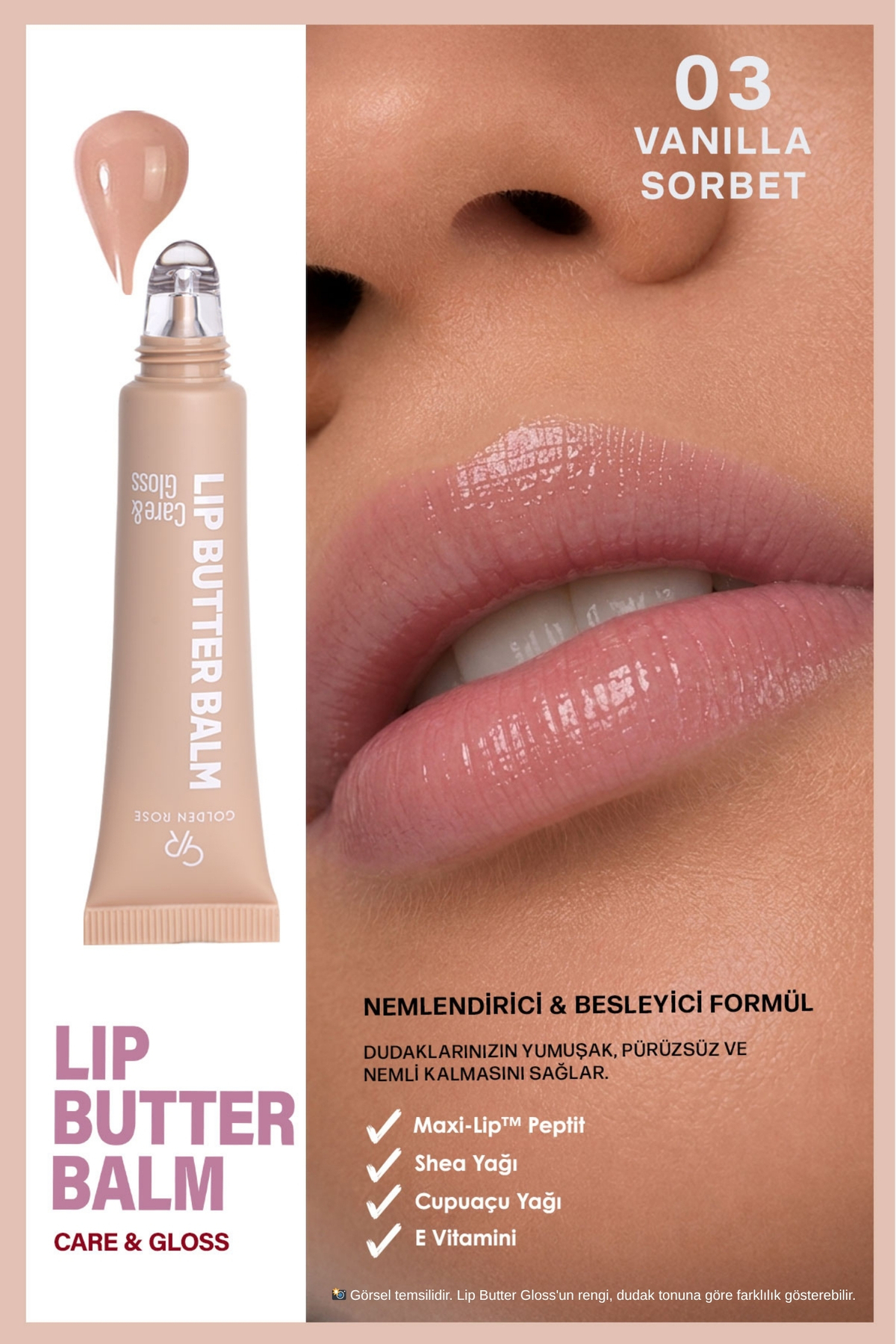 Golden Rose Lip Butter Balm No: 03 Vanilla Sorbet - Nemlendirici ve Parlatıcı Dudak Balmı