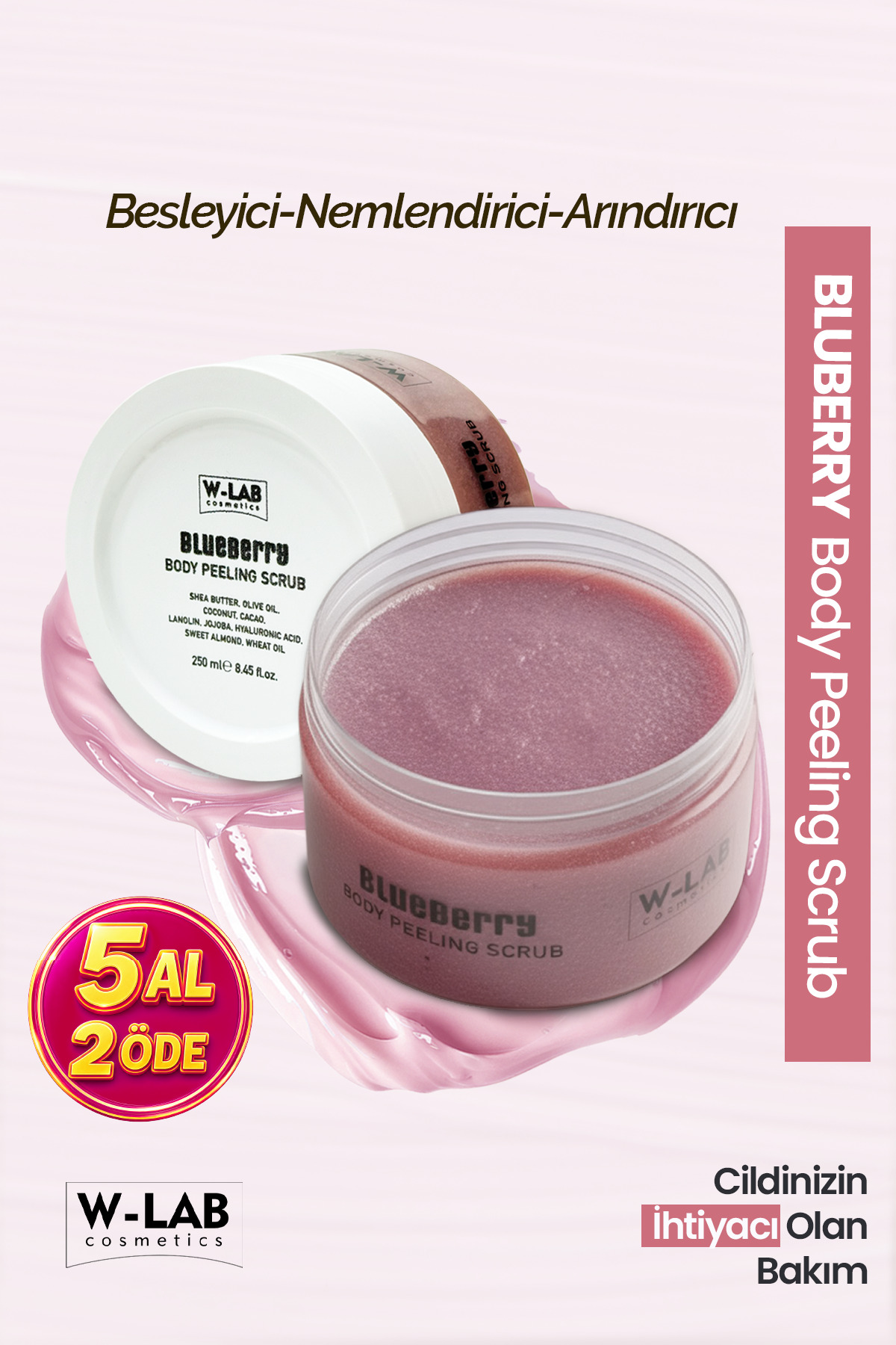 W-Lab Cosmetics Blueberry Body Peeling Scrub 250 Ml Besleyici Nemlendirici Arındırıcı