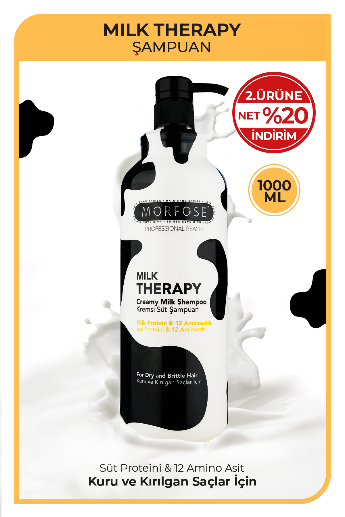 Morfose Milk Therapy Şampuan 1000 ml - Süt Proteinli, Onarıcı, Besleyici Etki