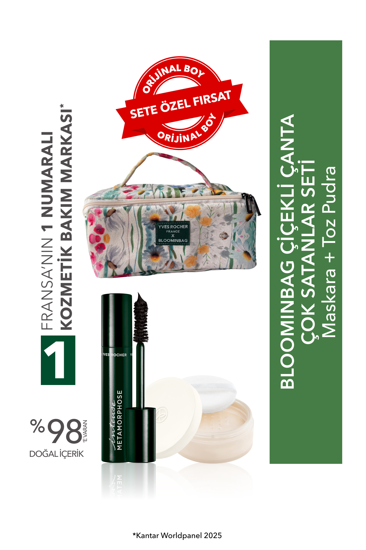 Yves Rocher BloominBag Çiçekli Çanta Seti-Toz Pudra 8.5 g & Maskara 7.8 ml