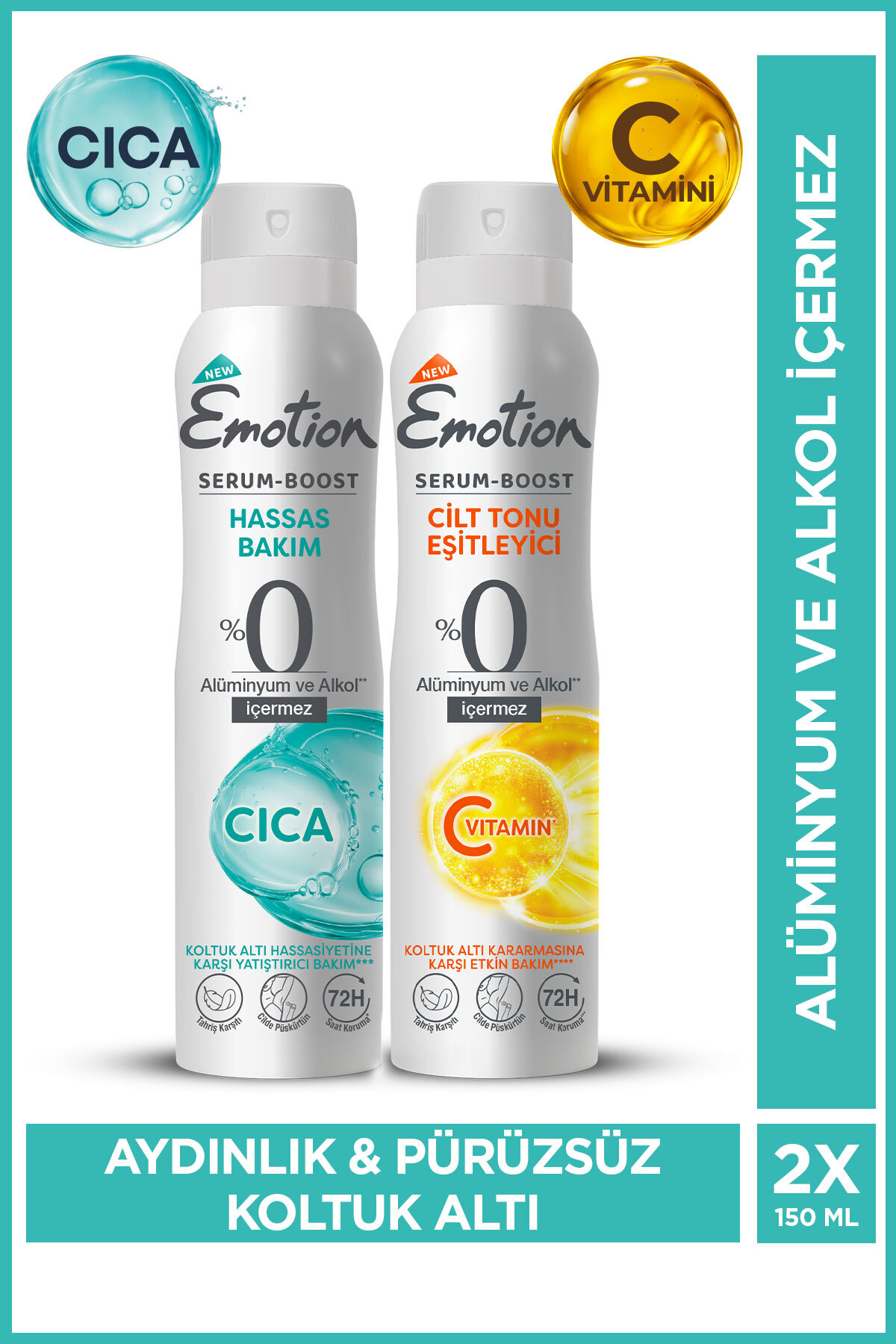 Emotion Serum Boost Koltuk Altı Hassasiyetine&Kararmasına Karşı Etkili Deodorant 2x150 Ml %0 Alüminyum&Alkol