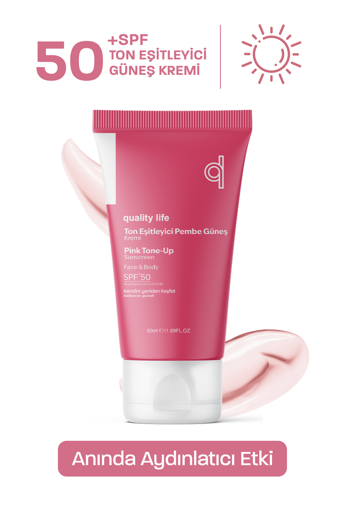 Quality Life Ton Eşitleyici Renkli Yüz Güneş Kremi Leke Karşıtı Su Bazlı SPF 50+ Yağlı Karma Kuru Ciltler İçin