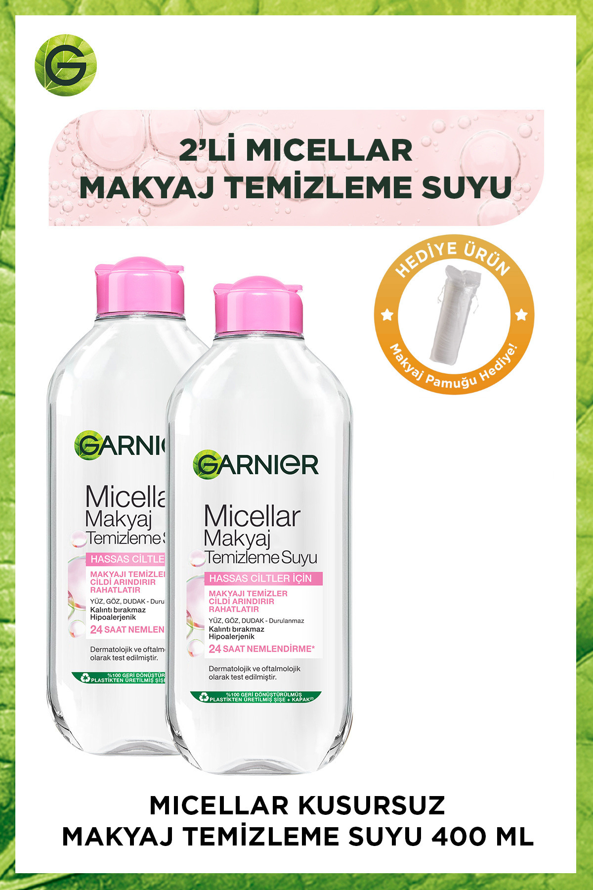 Garnier 2'li Micellar Kusursuz Makyaj Temizleme Suyu 400 Ml + Makyaj Temizleme Pamuğu