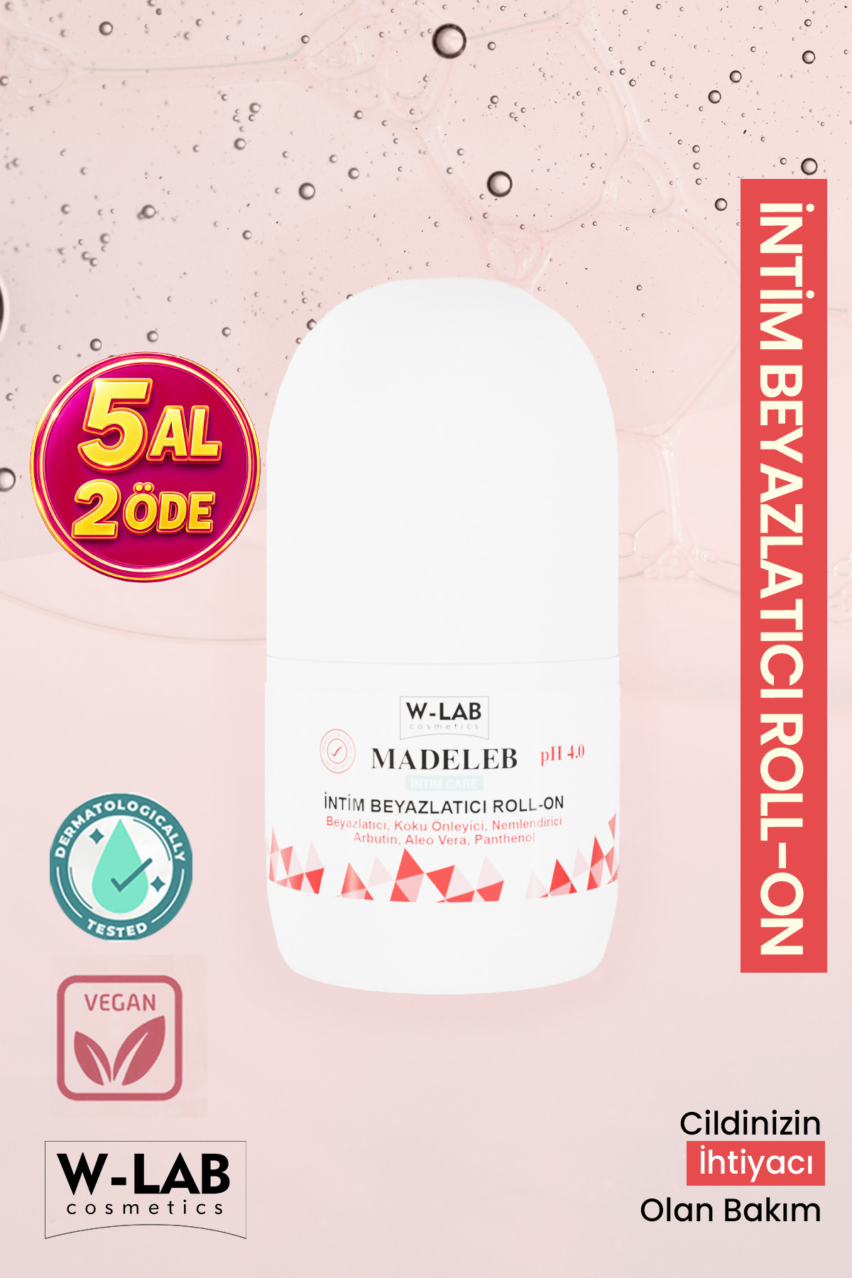 W-Lab Cosmetics Intim Beyazlatıcı Roll On 50 ml Beyazlatıcı Koku, Mantar Önleyici Kaşıntı ve Tahrişe Karşı Etkili