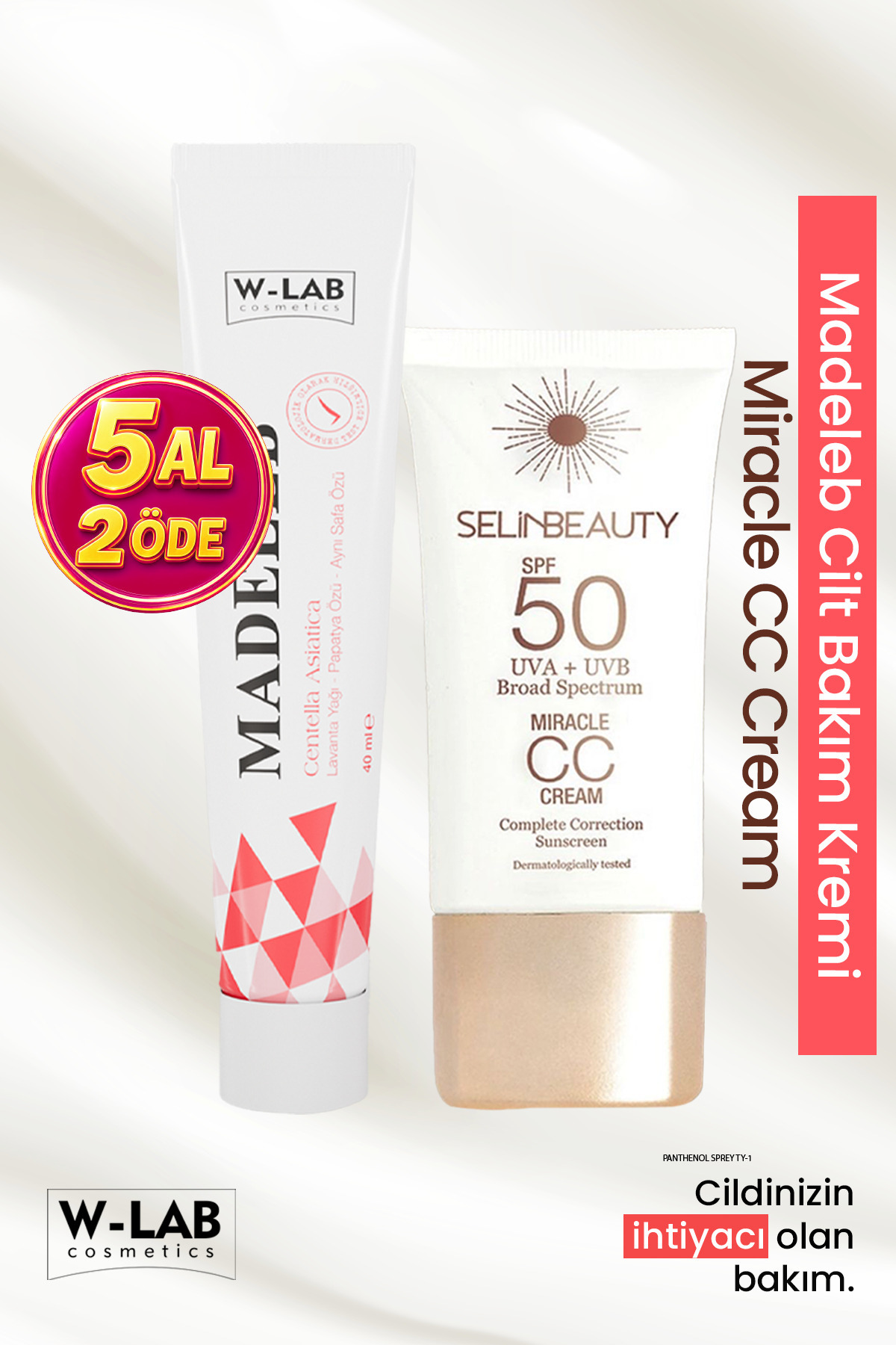 W-Lab Cosmetics Madeleb Krem 40 ml Ve Selin Beauty Cc Krem 50 ml Set