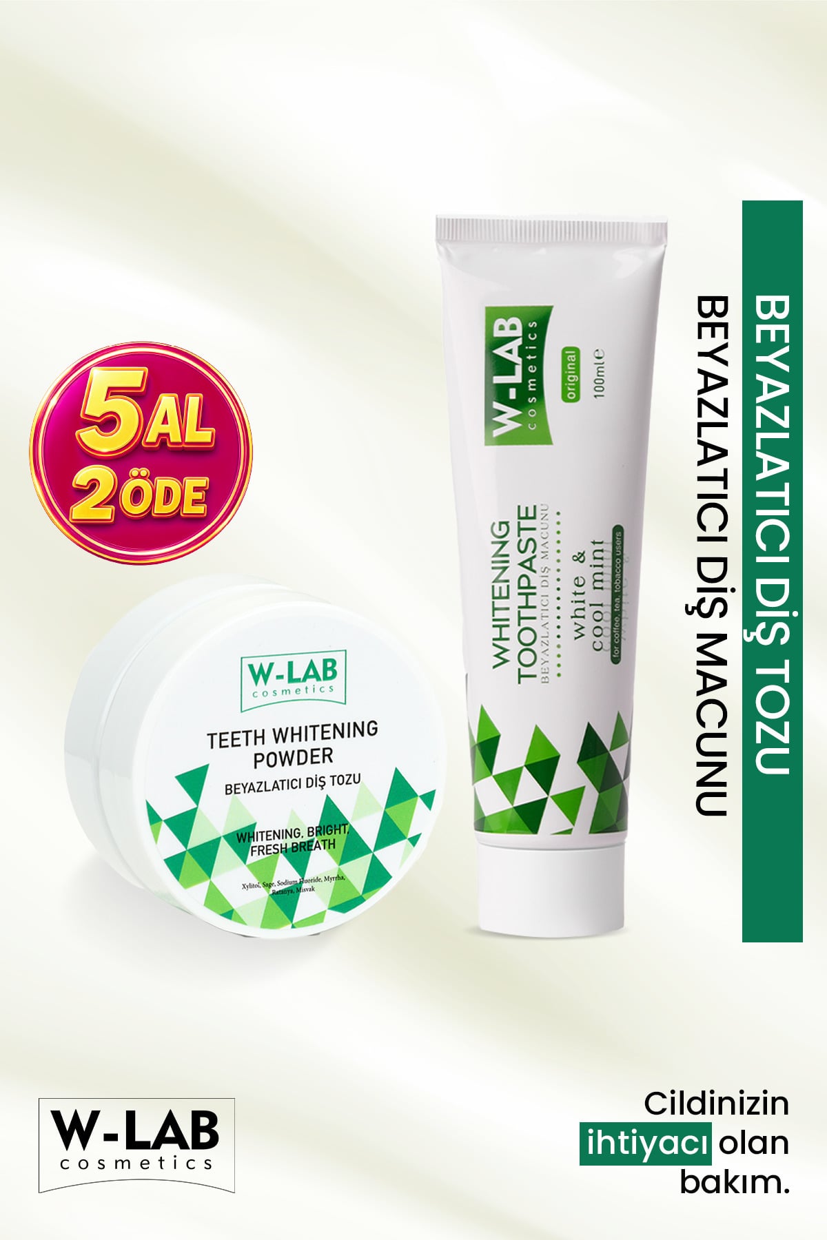 W-Lab Cosmetics Diş Beyazlatma Seti Çay,Kahve ve Sigara Lekesi Karşıtı Kalıcı Etkili