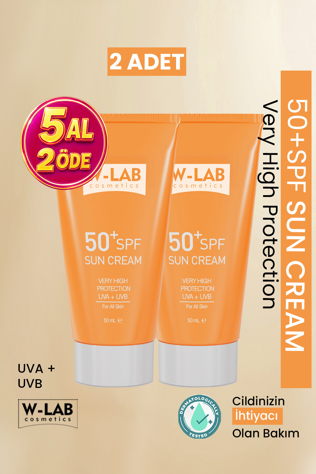 W-Lab Cosmetics Koruyucu 50+Spf Güneş Kremi 50 ml 2 li Set