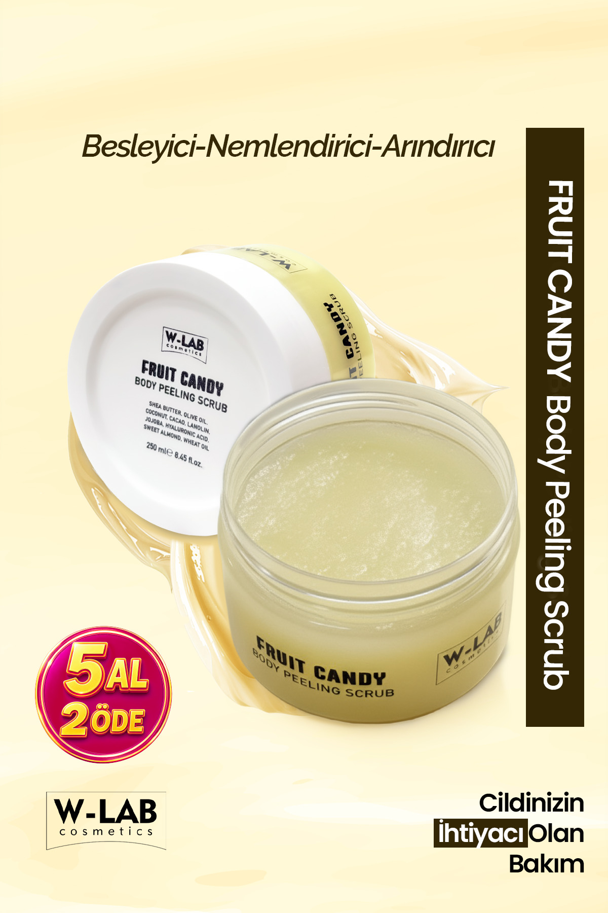 W-Lab Cosmetics Fruit Candy Body Peeling Scrub 250 Ml Besleyici Nemlendirici Arındırıcı