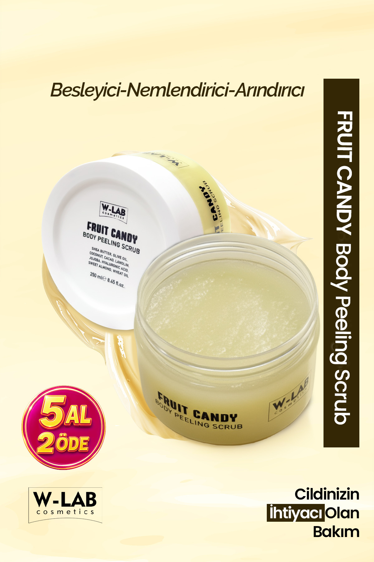 W-Lab Cosmetics Fruit Candy Body Peeling Scrub 250 Ml Besleyici Nemlendirici Arındırıcı