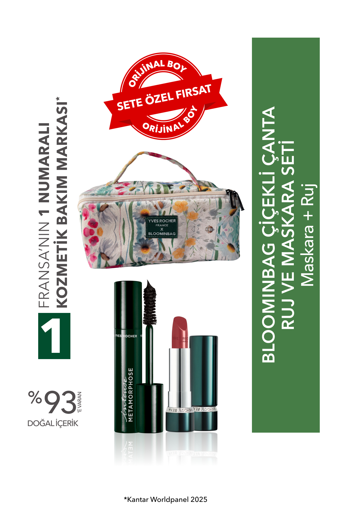 Yves Rocher BloominBag Çiçekli Çanta Ruj ve Maskara Seti-Ruj -Nude Kiraz Çiçeği 3.5 gr & Maskara 7.8ml