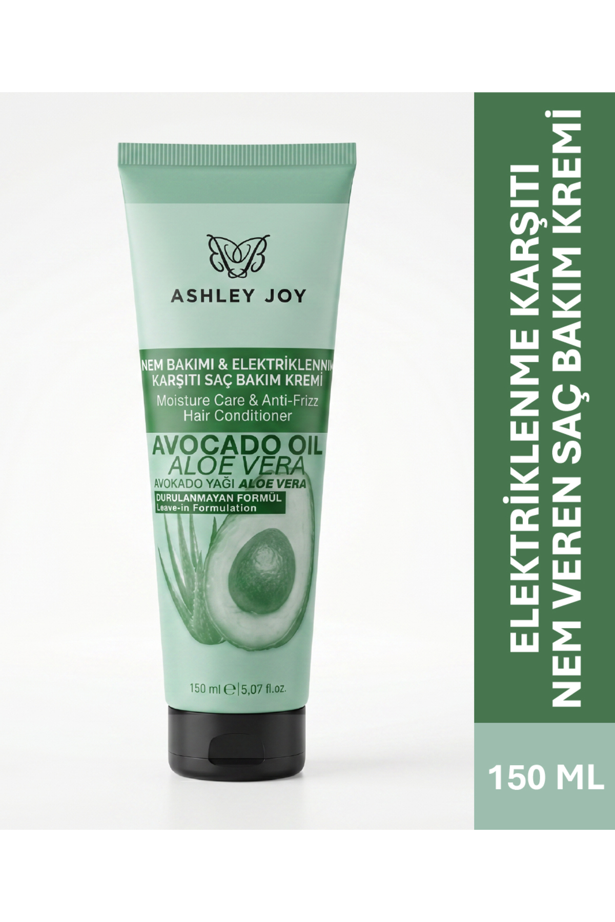 ASHLEY JOY Tutuş Sağlayan Nemlendirici Elektriklenme Karşıtı Durulanmayan Bakım Kremi Avokado, Aloevera 150 ml