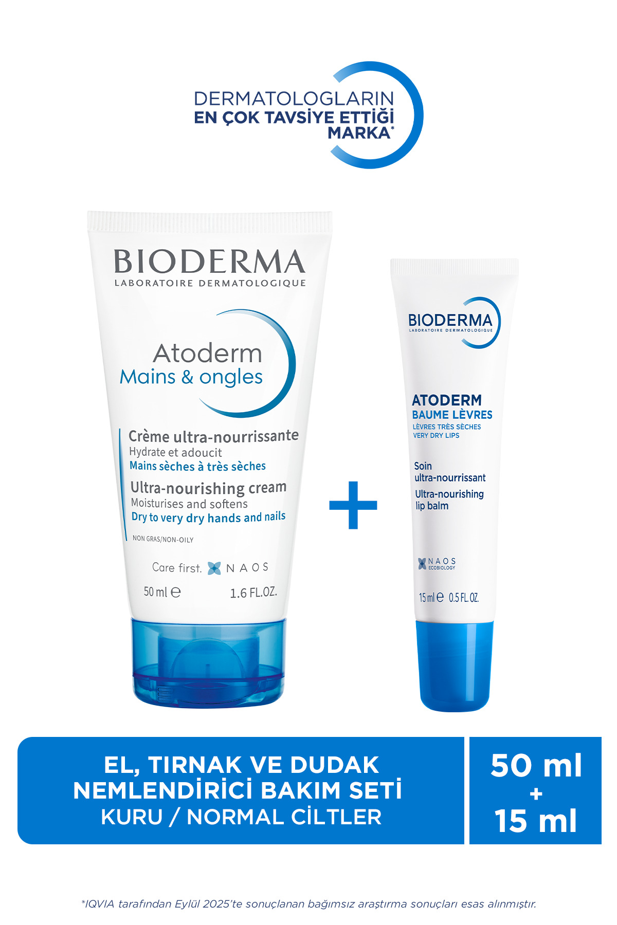 Bioderma Atoderm Kuru Cilt Onarıcı Nemlendirici El&tırnak Bakım Kremi 50 ml & Nemlendirici Dudak Kremi 15 ml