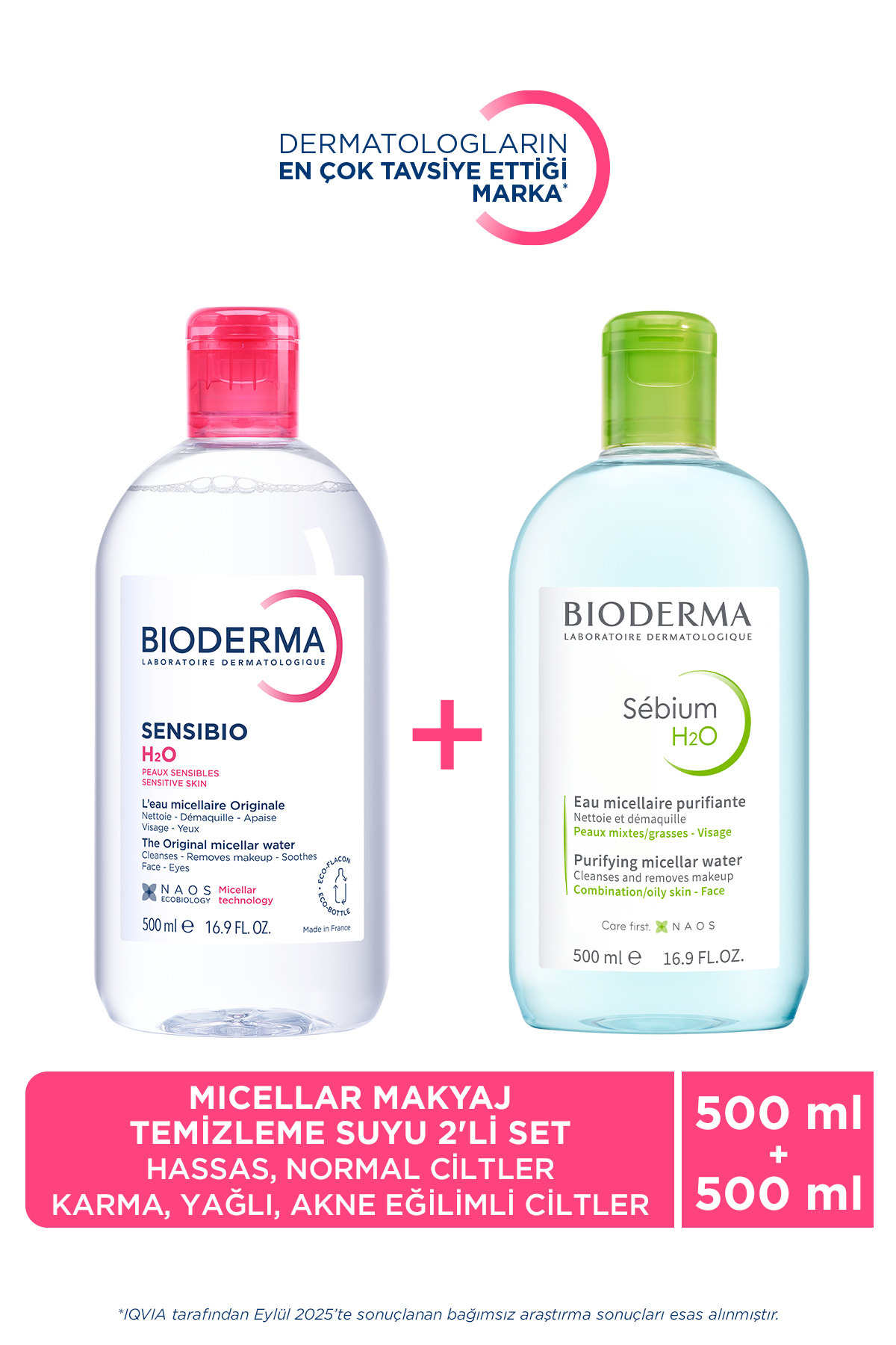 Bioderma H2O Micellar Makyaj Temizleme Suyu 2'li Set Hassas ve Normal & Karma, Yağlı ve Akne Eğilimli Ciltler