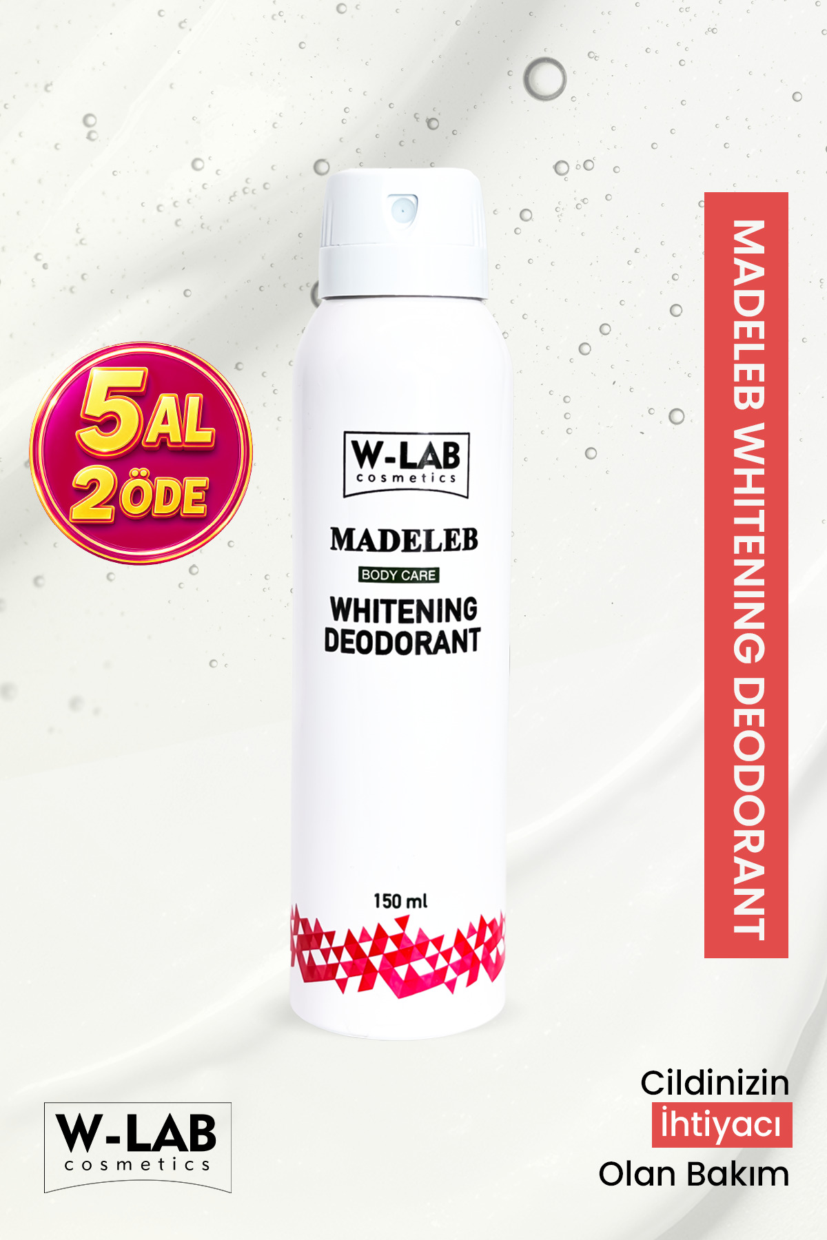 W-Lab Cosmetics Whitening Deodorant 150 Ml Unisex Ter Kokusu, Koltuk Altı Kararmalarına Karşı Etkili Pudrasız