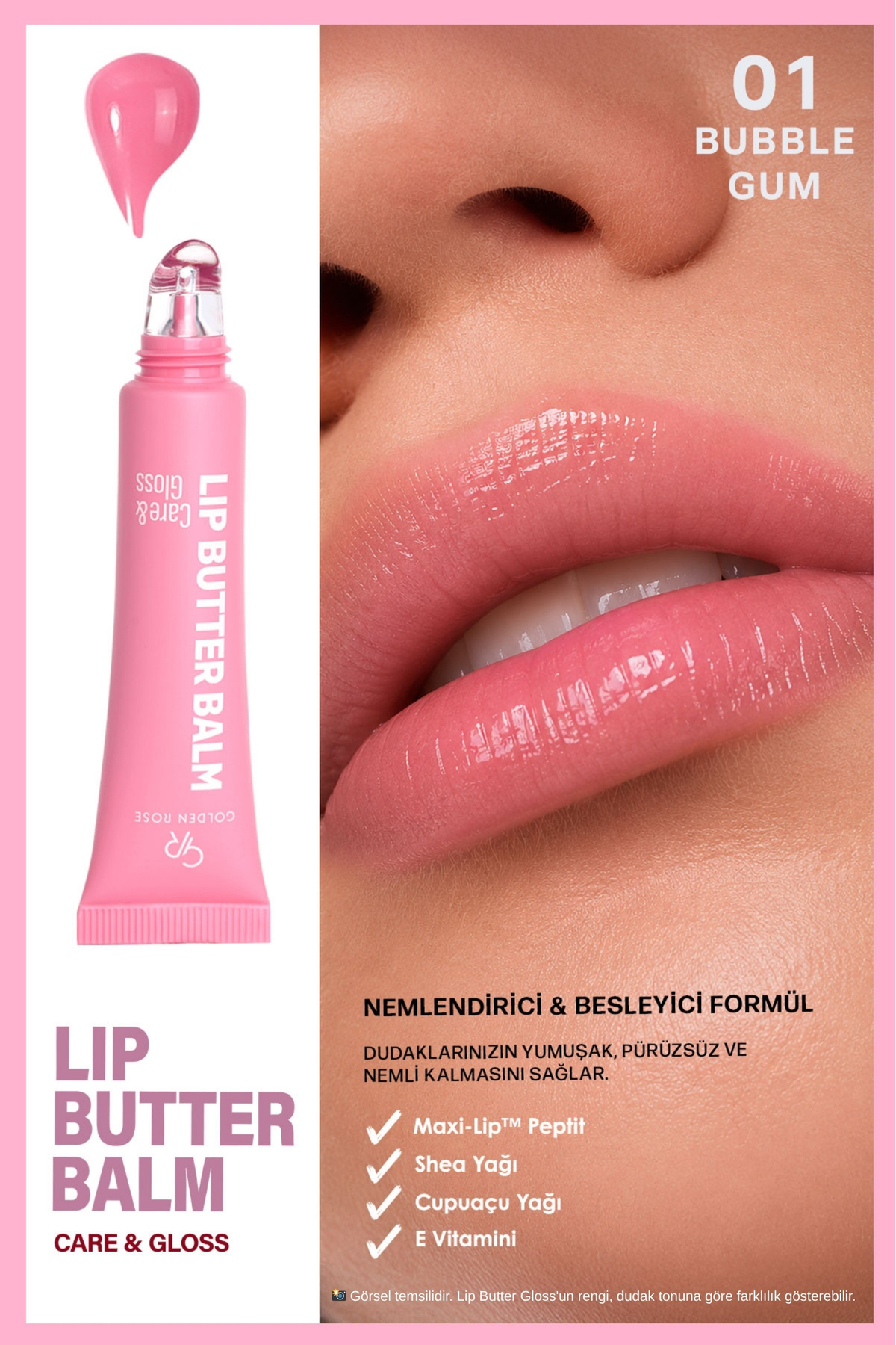 Golden Rose Lip Butter Balm No: 01 Bubble Gum - Nemlendirici ve Parlatıcı Dudak Balmı
