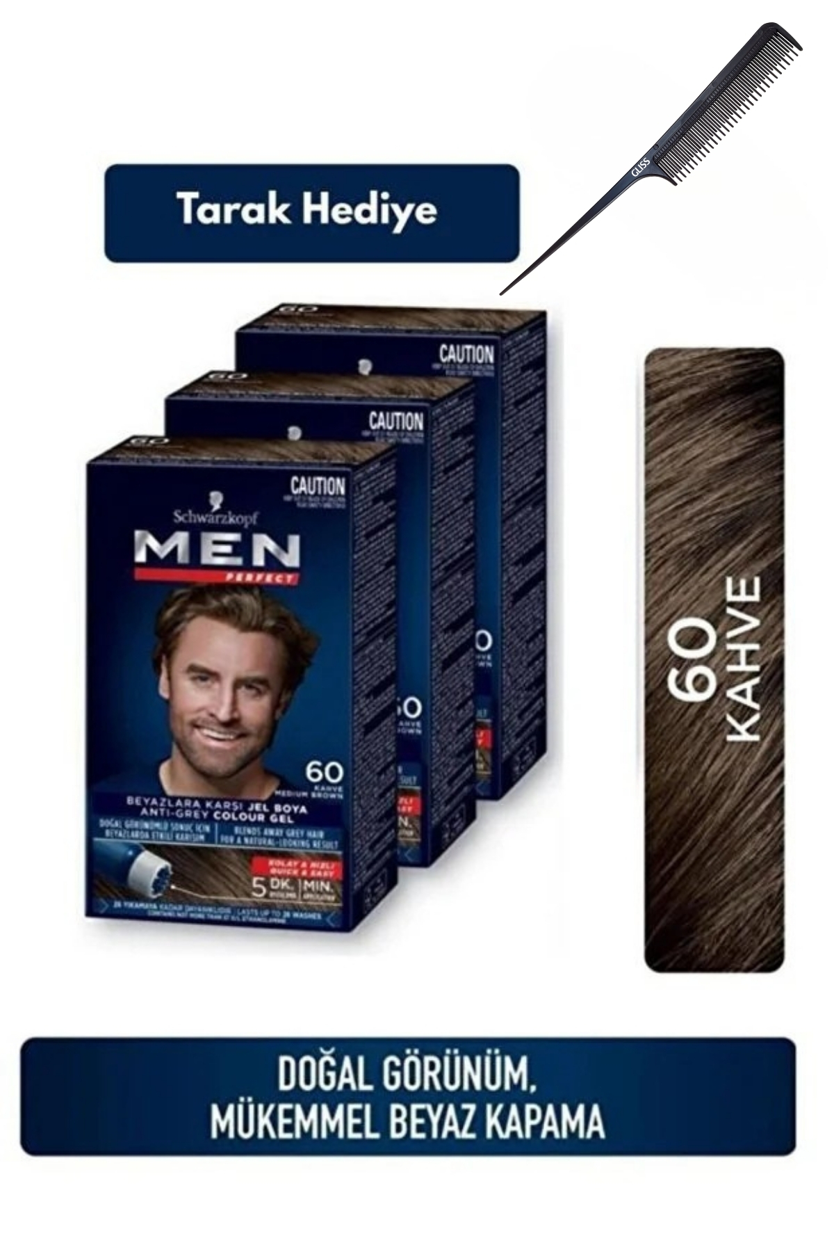 Schwarzkopf Men Perfect 60 Kahve Erkek Saç Boyası 3’lü Set + Tarak Hediyeli