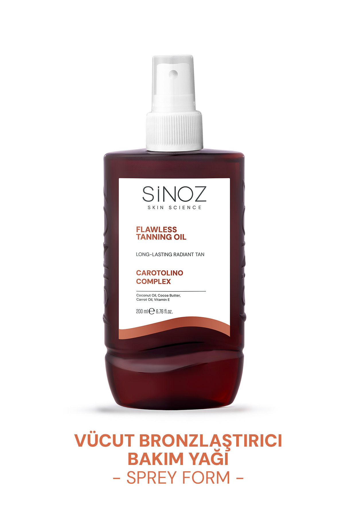 SİNOZ Kusursuz Bronzlaştırıcı Sprey Güneş Yağı -Hindistan Cevizi Kakao Havuç Yağı İçeren- 200 ml
