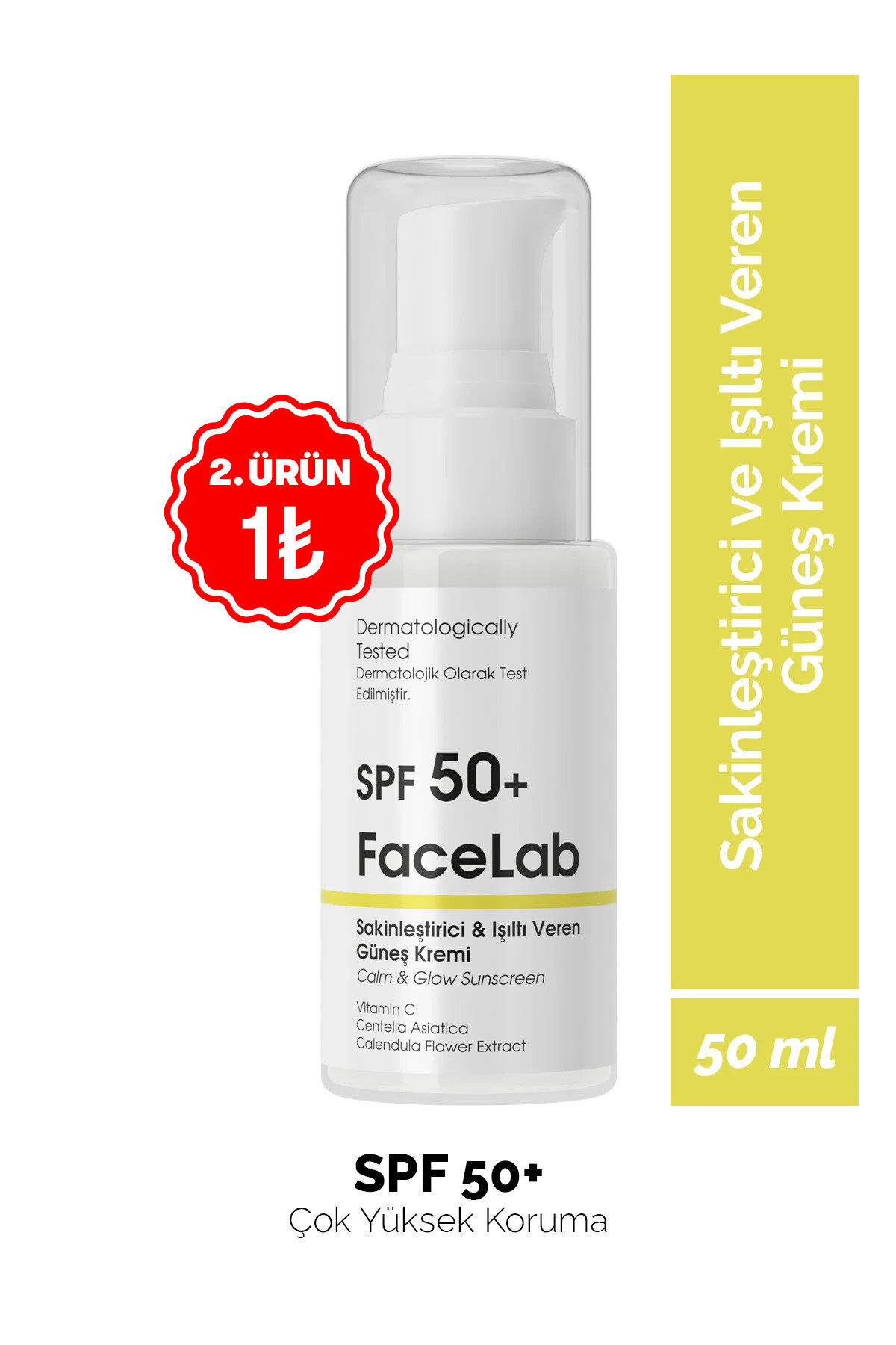 FaceLab SPF 50+ C Vitamini & Centella Güneş Kremi – Sakinleştirici & Işıltı Verici Formül