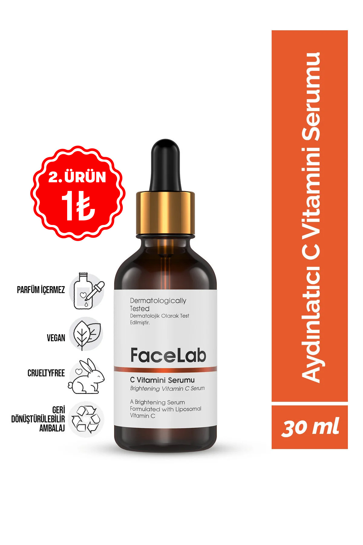 FaceLab C Vitamini Serumu 30 ml – Aydınlatıcı, Cilt Tonu Eşitleyici & Canlandırıcı Vegan Yüz Serumu