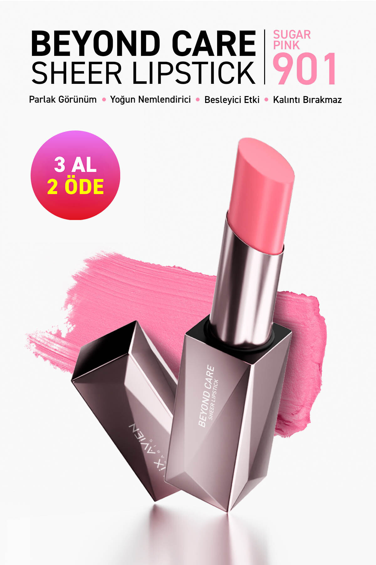 Alix Avien Beyond Care Sheer Lipstick 901 - Sugar Pink - Yoğun Nemlendirici Besleyici Etki - Parlak Ruj