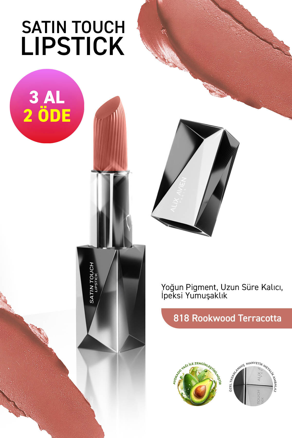 Alix Avien Uzun Süre Kalıcı Nemlendirici Pürüzsüz Etkili Yarı Mat Ruj - Satin Touch Lipstick 818 Rookwood T.