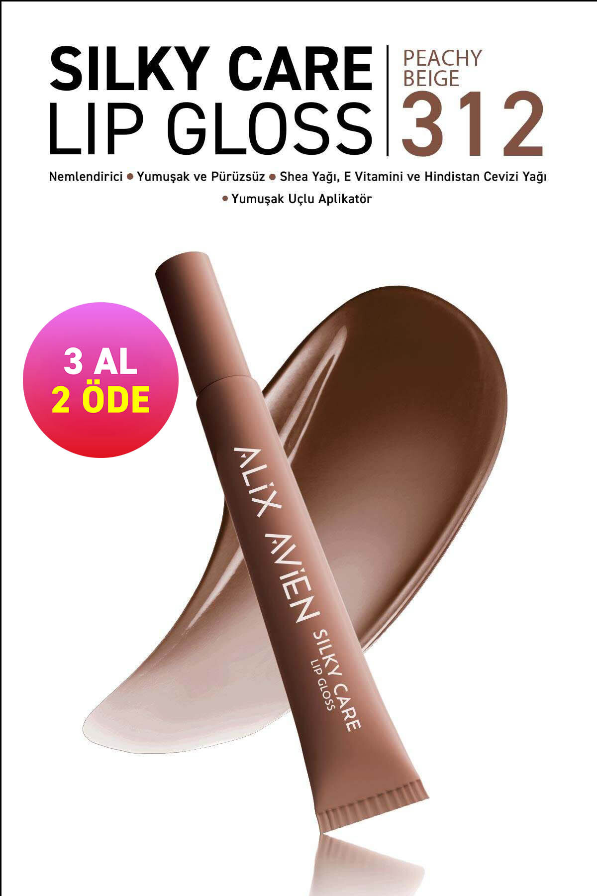 Alix Avien Dolgun Gürünüm ve Nemlendirici Etkili Dudak Parlatıcısı - Silky Care Lipgloss 312 Peachy Beige