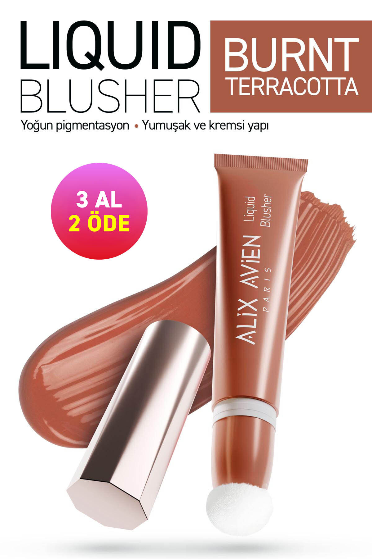 Alix Avien Yoğun Pigmentli E Vitaminli Mat Bitişli Kremsi Likit Allık - Liquid Blusher 05 Burnt Terracotta