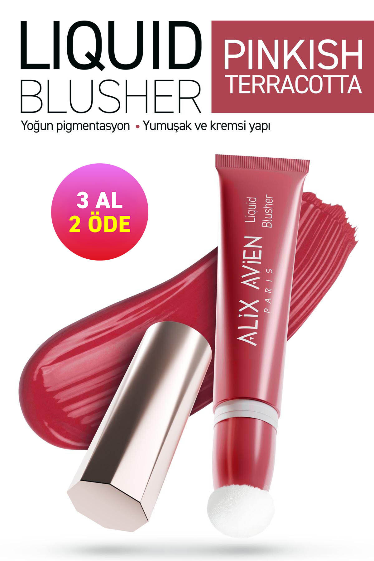 Alix Avien Yoğun Pigmentli E Vitaminli Mat Bitişli Kremsi Likit Allık - Liquid Blusher 04 Pinkish Terracotta