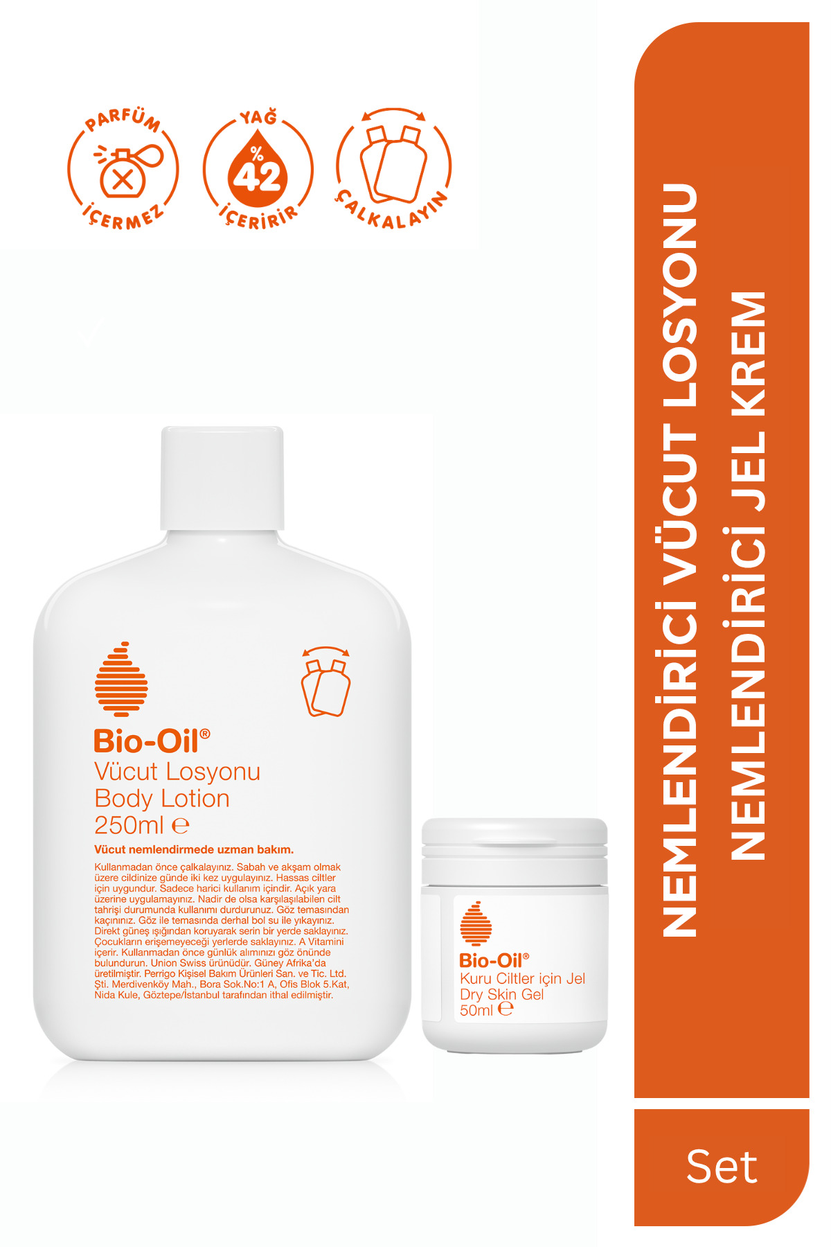 Bio-Oil Çatlak Nemlendirici Cilt Bakım Vücut Losyonu 250 ml & Kuru cilt Nemlendirici Jel 50 ml