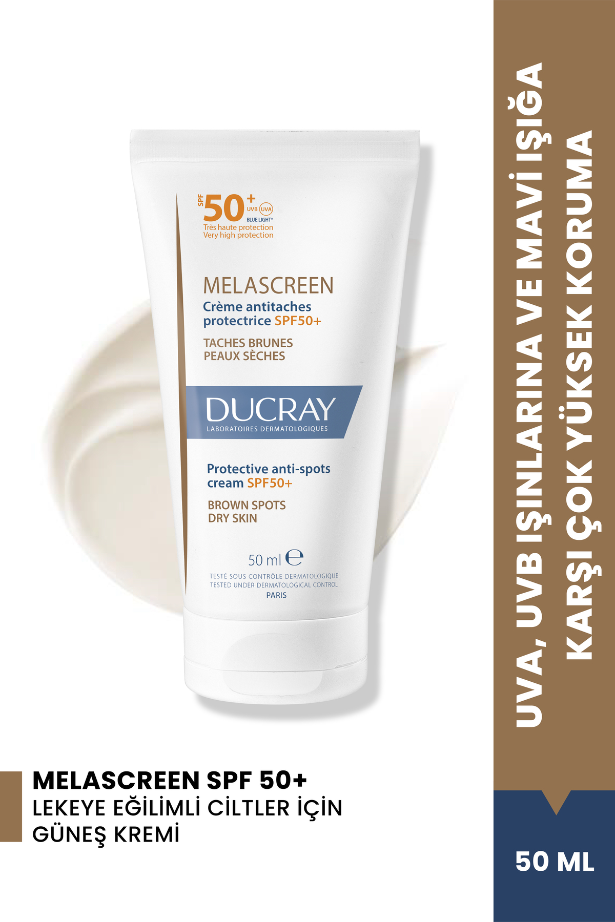 Ducray Melascreen Leke Eğilimli ve Kuru Ciltler İçin Güneş Koruyucu SPF 50+ 50 ml
