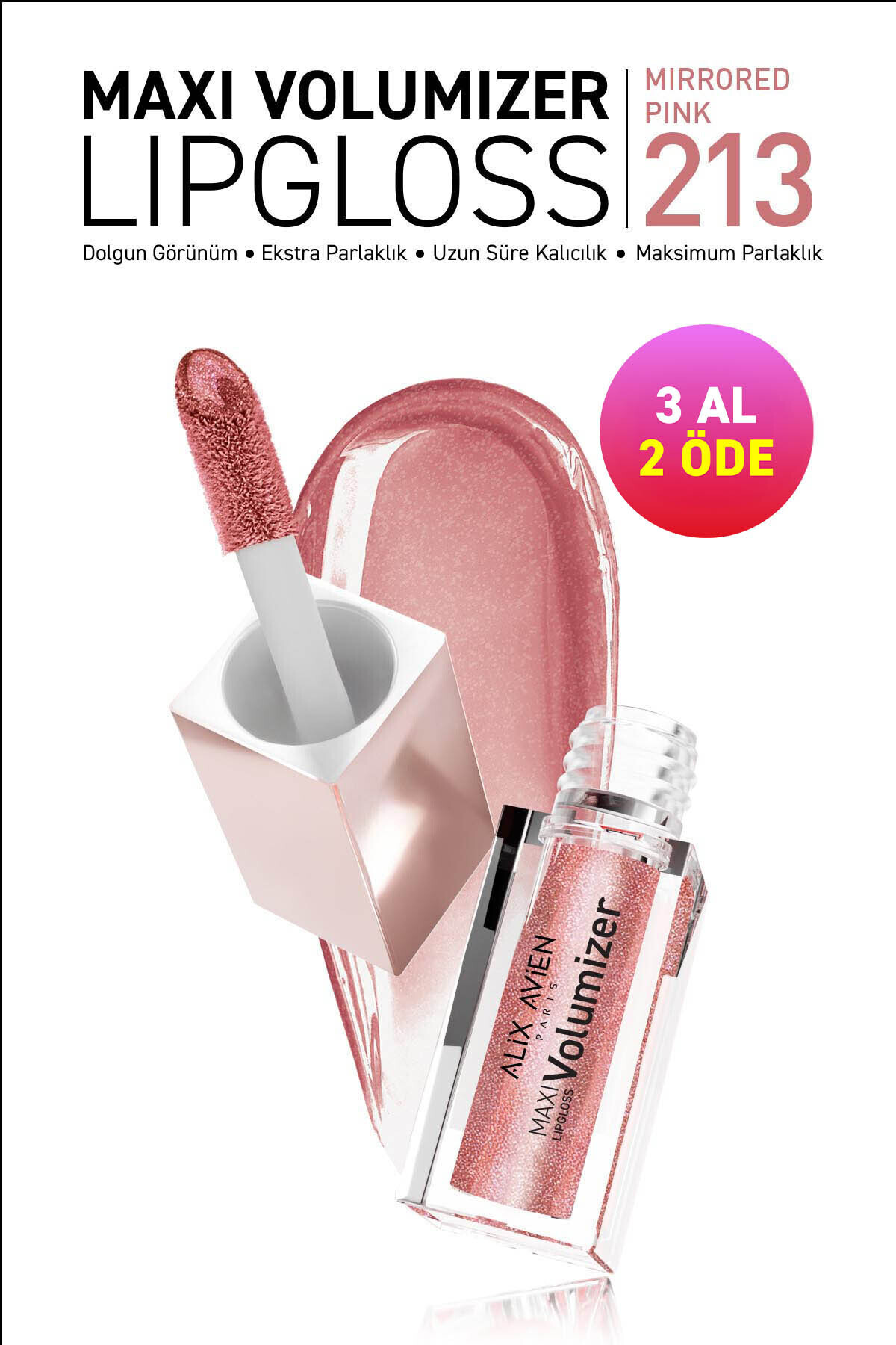 Alix Avien Maxivolumizer Lipgloss 213 - Mirrored Pink - Kalıcı ve Nemlendirici Ruj - Dolgunlaştırıcı Etki