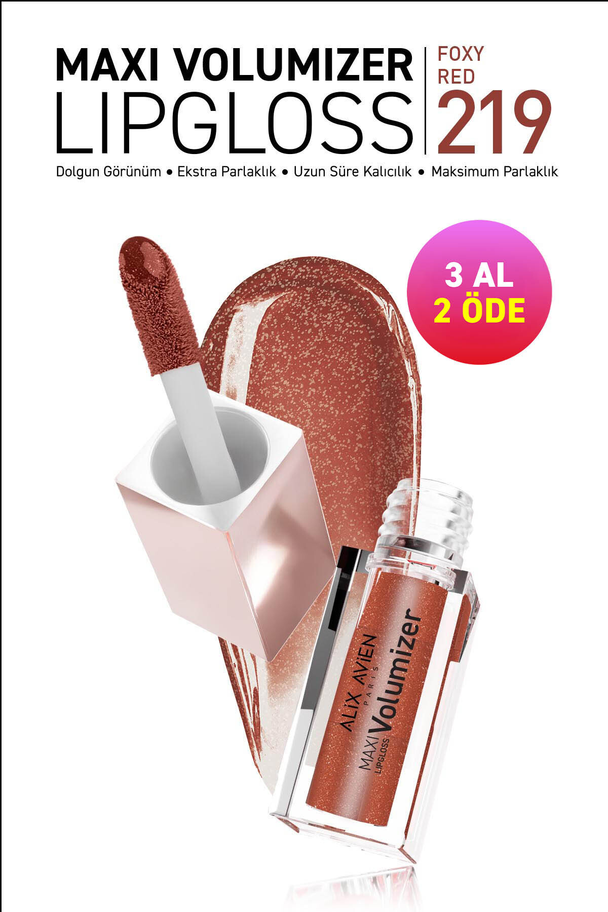 Alix Avien Maxivolumizer Lipgloss 219 - Foxy Red - Kalıcı ve Nemlendirici Ruj - Dolgunlaştırıcı Etki