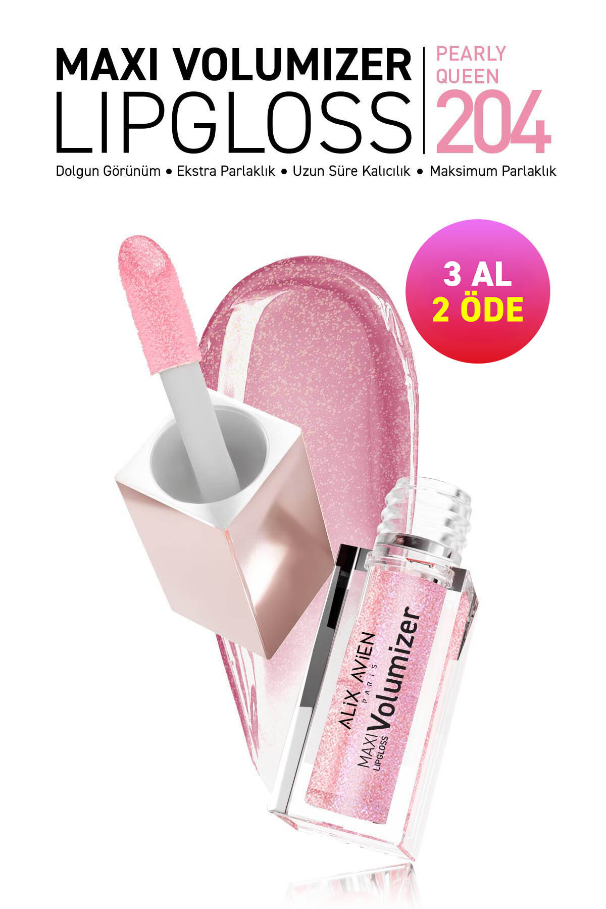 Alix Avien Maxivolumizer Lipgloss 204 - Pearly Queen - Kalıcı ve Nemlendirici Ruj - Dolgunlaştırıcı Etki