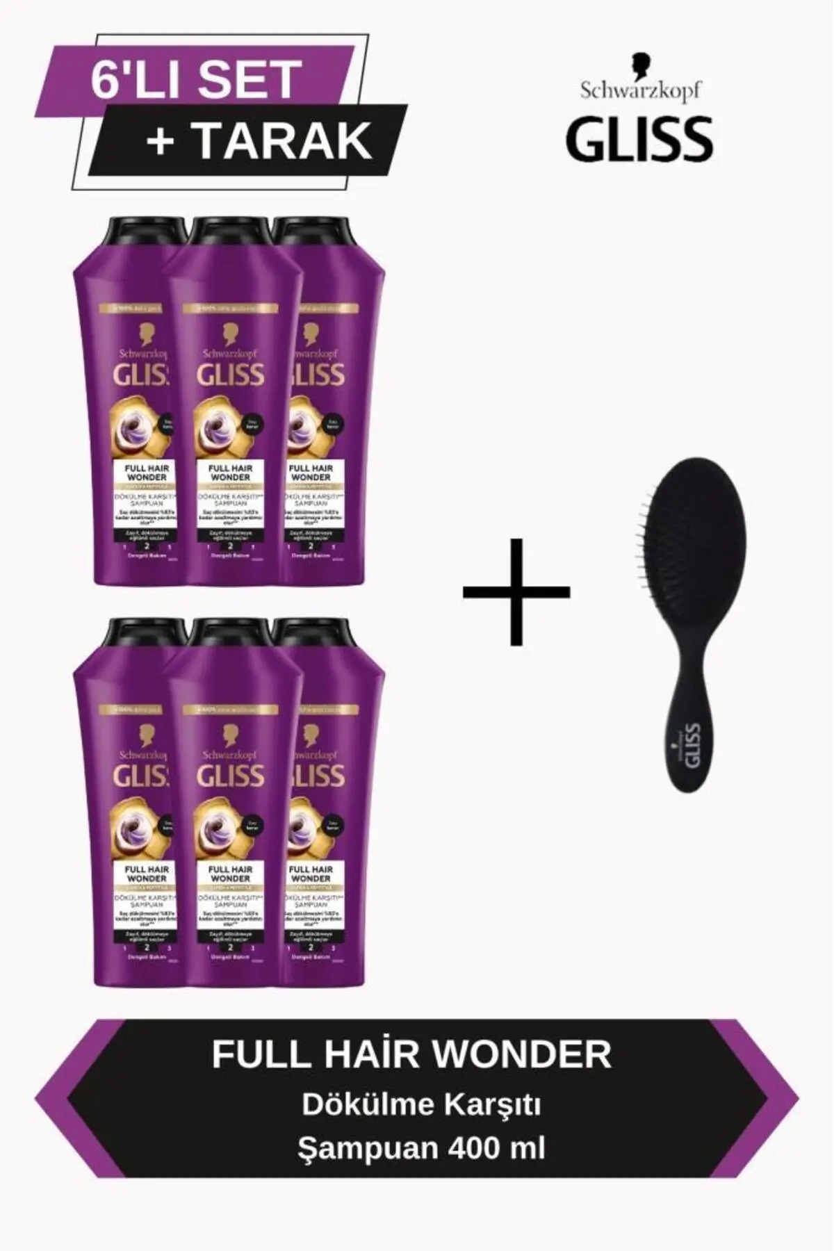 Gliss Full Hair Wonder Dökülme Karşıtı Şampuan 400ml X6 Adet + Tarak Hediyeli