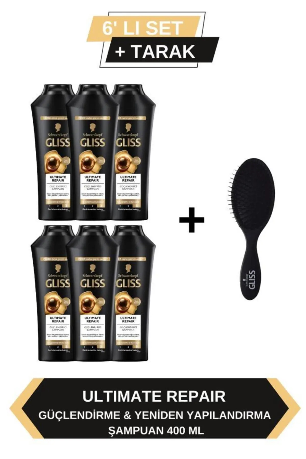 Gliss Ultimate Repair Keratin Yıpranmış Kuru Saçlar Güçlendirici Şampuan 400 ML X6 Adet + Tarak Hediyeli