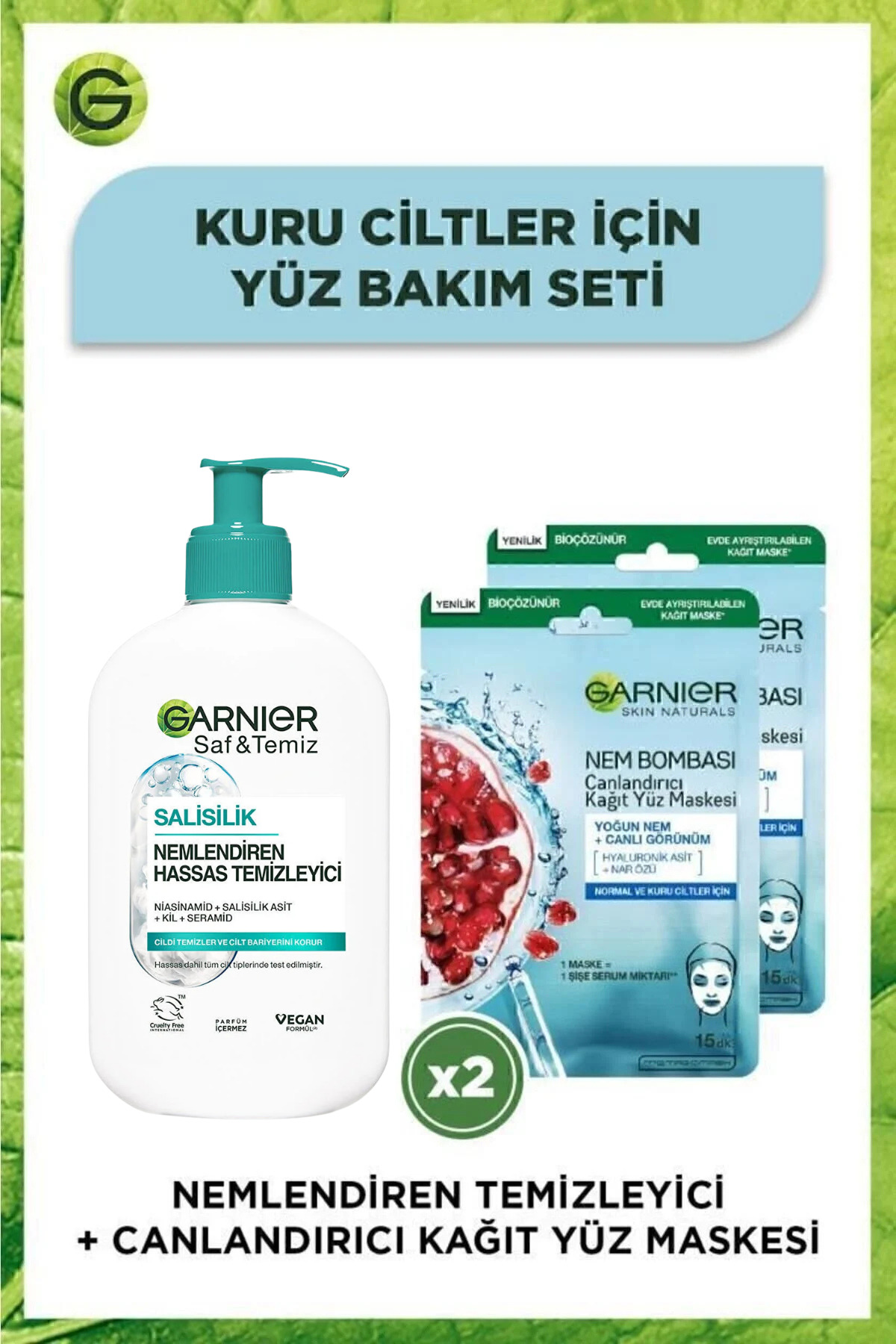 Garnier Saf&Temiz Nemlendiren Temizleyici (Hyaluronik Asit+Seramid) + Nem Bombası Maske (Hyaluronik Asit)