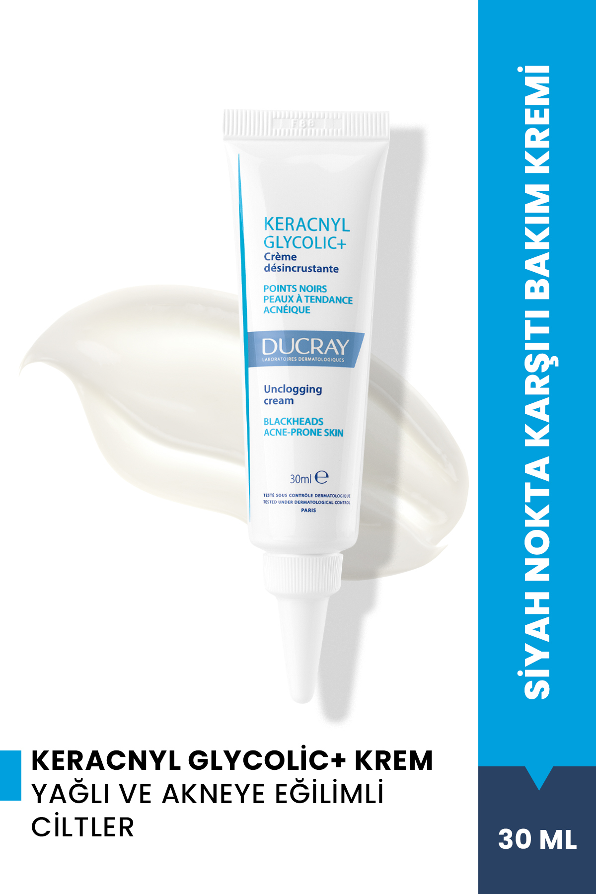 Ducray Keracnyl Glycolic+ Glikolik Asit İçeren Parlama ve Siyah Nokta Karşıtı Bakım Kremi 30 ml