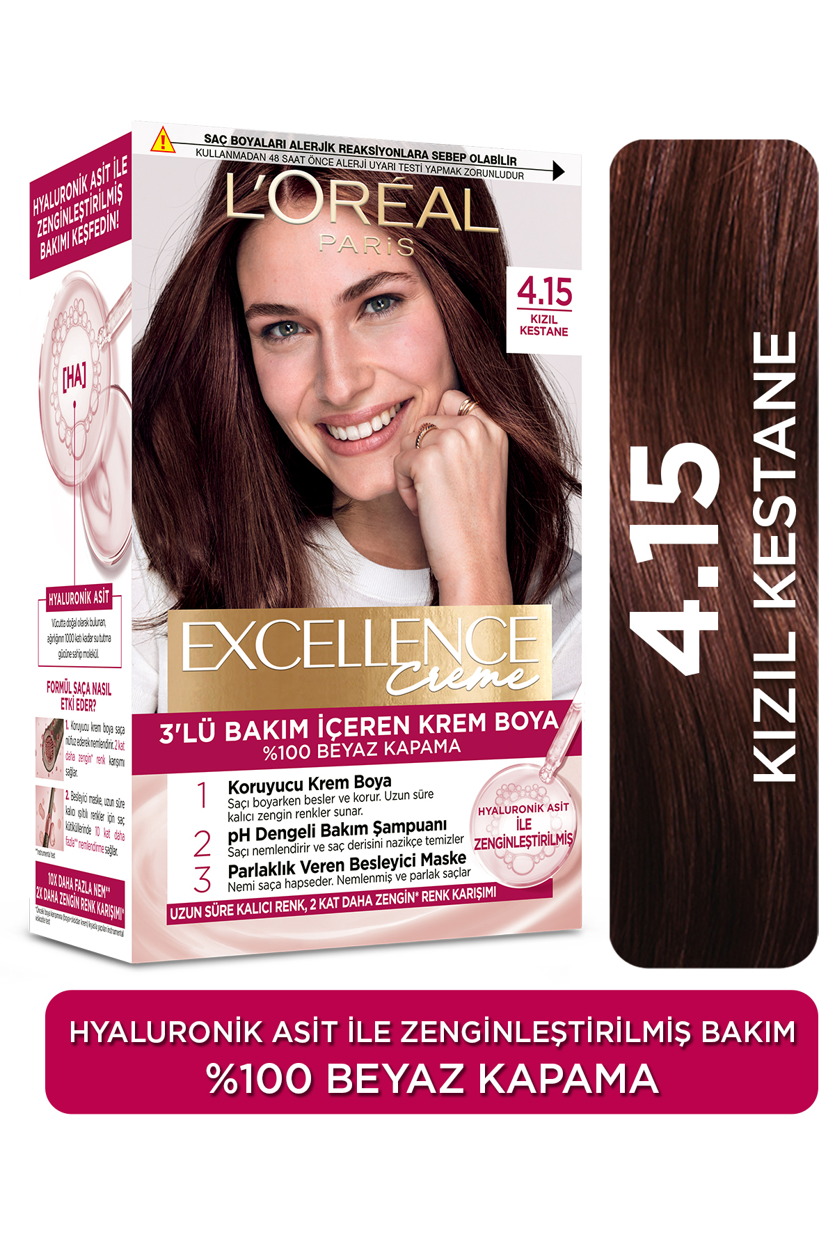 L'Oreal Paris Excellence Creme Saç Boyası 4.15 Kızıl Kestane