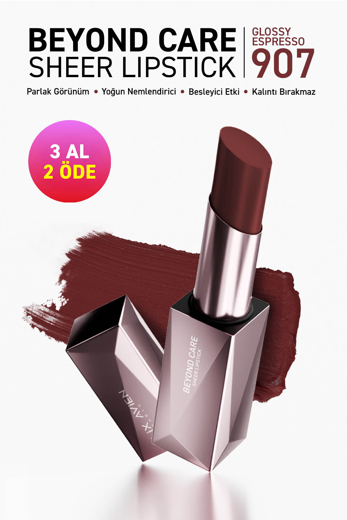 Alix Avien Beyond Care Sheer Lipstick 907 - Glossy Espresso - Yoğun Nemlendirici Besleyici Etki - Parlak Ruj