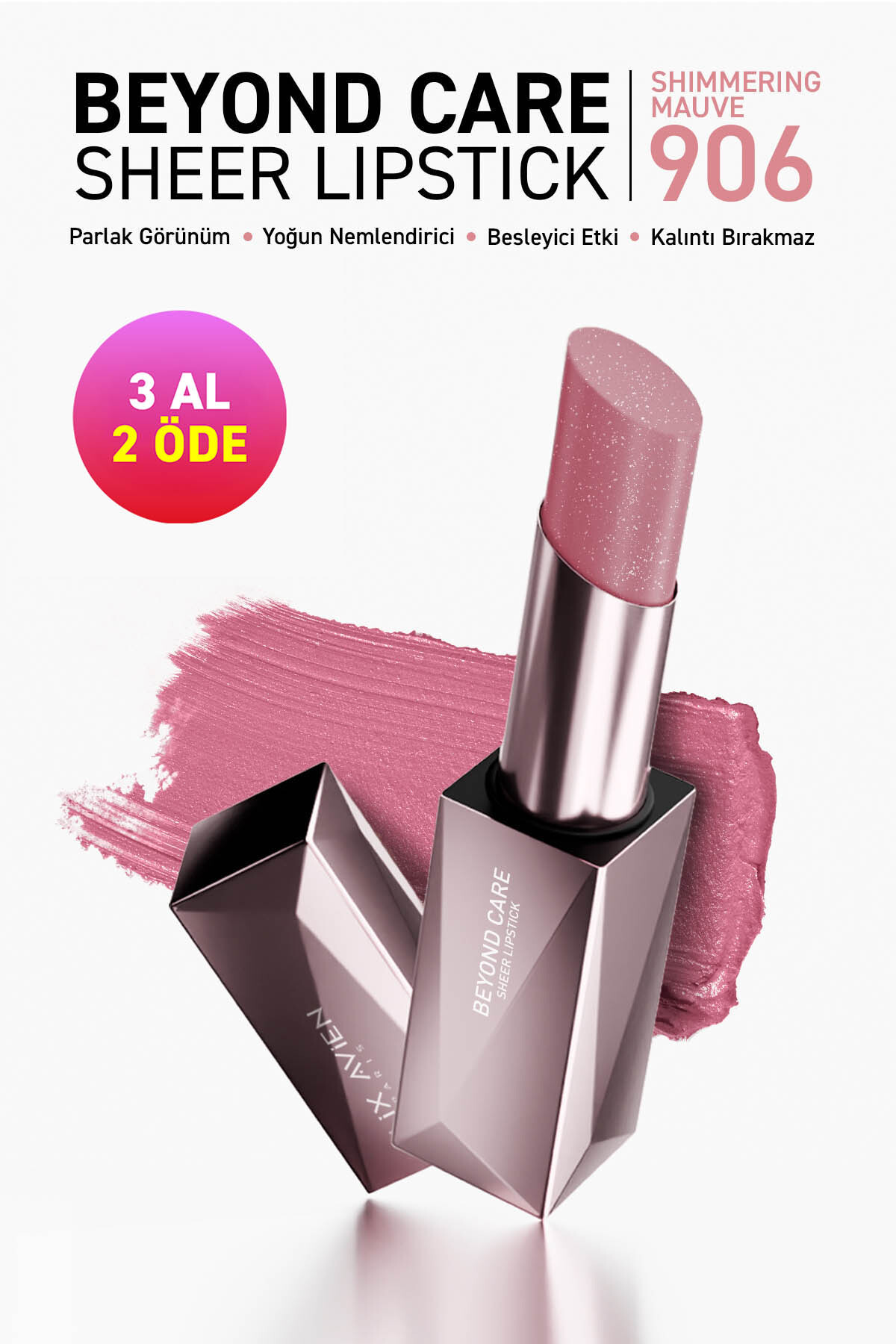 Alix Avien Beyond Care Sheer Lipstick 906 - Shimmering Mauve - Yoğun Nemlendirici Besleyici Etki - Parlak Ruj