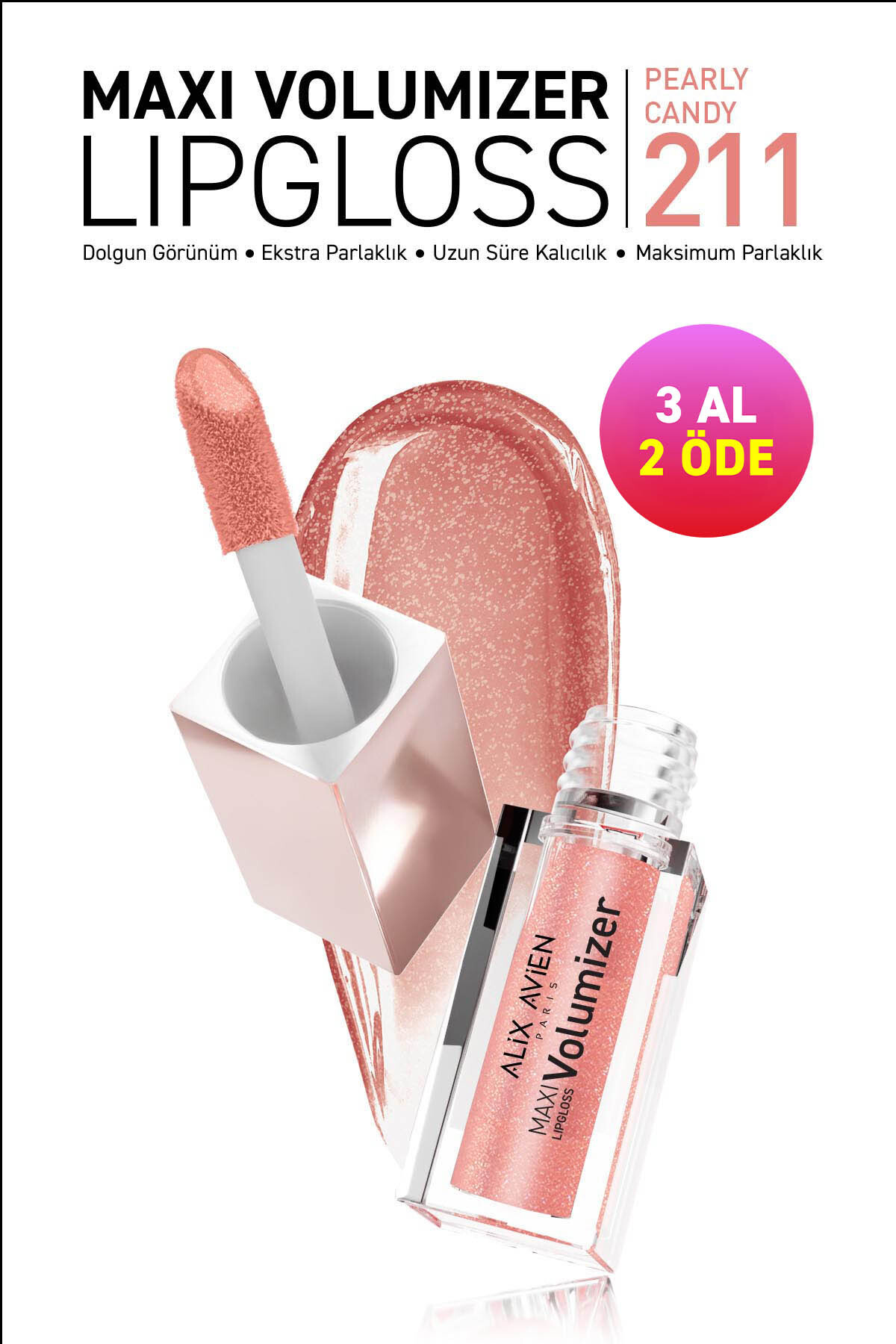Alix Avien Maxivolumizer Lipgloss 211 - Pearly Candy - Kalıcı ve Nemlendirici Ruj - Dolgunlaştırıcı Etki