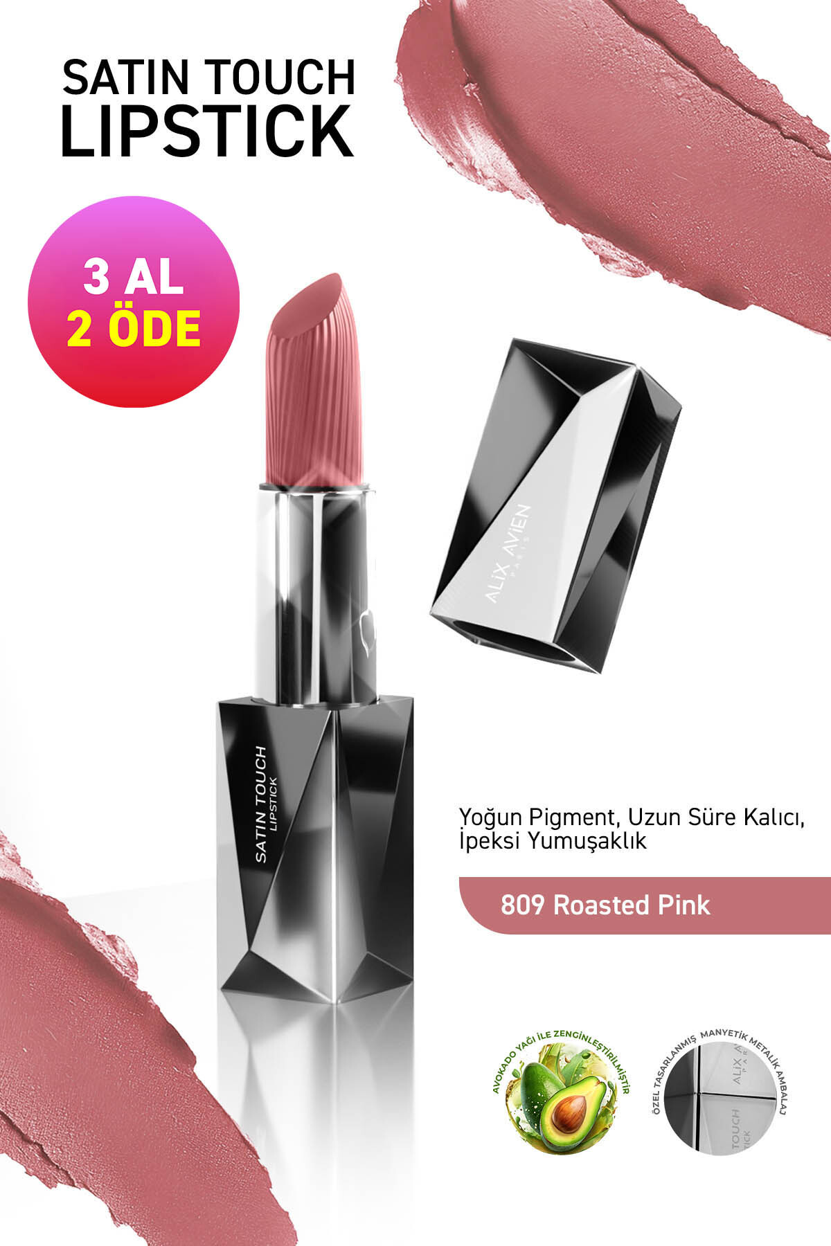 Alix Avien Uzun Süre Kalıcı Nemlendirici Pürüzsüz Etkili Yarı Mat Ruj - Satin Touch Lipstick 809 Roasted Pink