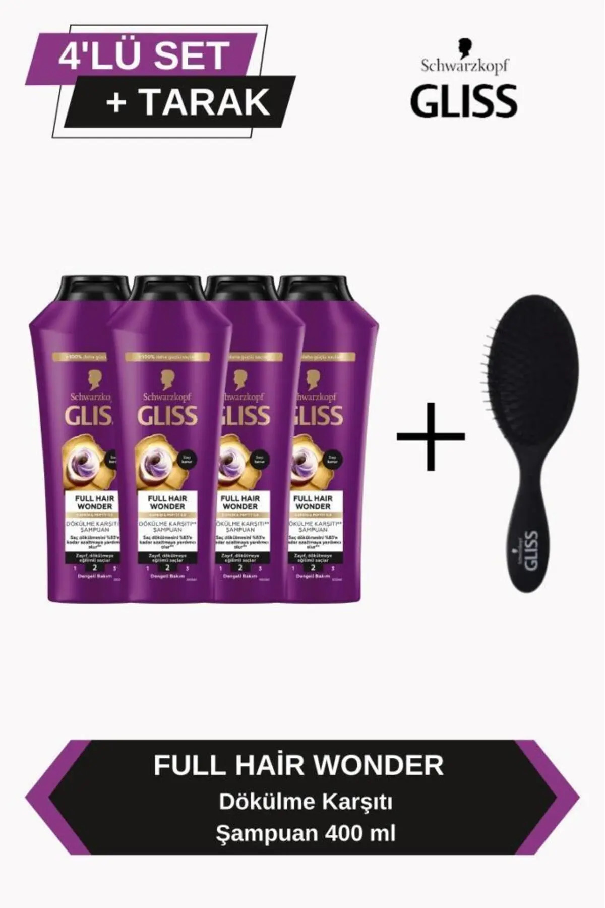 Gliss Full Hair Wonder Dökülme Karşıtı Şampuan 400ml X4 Adet + Tarak Hediyeli