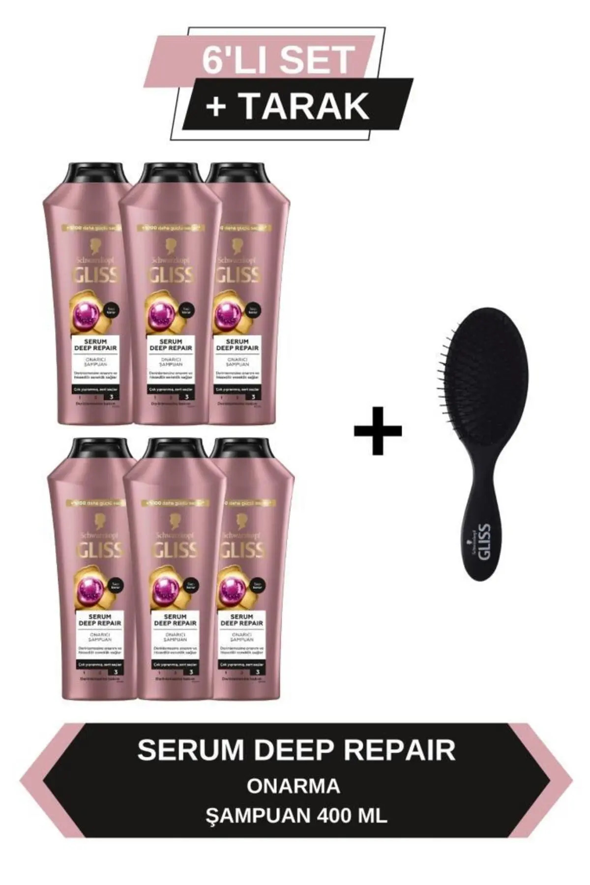 Gliss Serum Deep Repair Onarıcı Şampuan 400 ml x6 Adet + Tarak Hediyeli