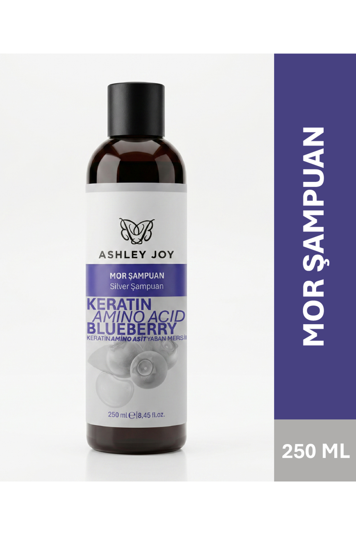 ASHLEY JOY Mor Şampuan 250ml Platin, Sarı Saçlar İçin Turunculaşma Karşıtı Keratin İçerikli Parabensiz Silver