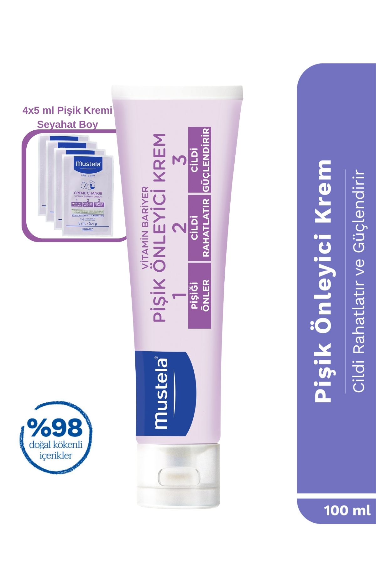 Mustela Bebek Pişik Önleyici Koruyucu Doğal Kökenli Bakım Kremi 100ml Seyahat Boy + 4x5 ml Hediyeli
